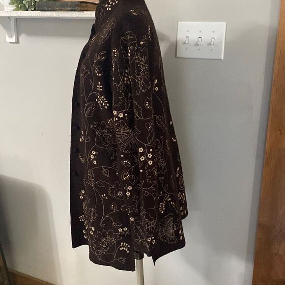 Cambridge Dry Goods brown wool jacket blazer coat embroidered size small - Picture 5 of 13